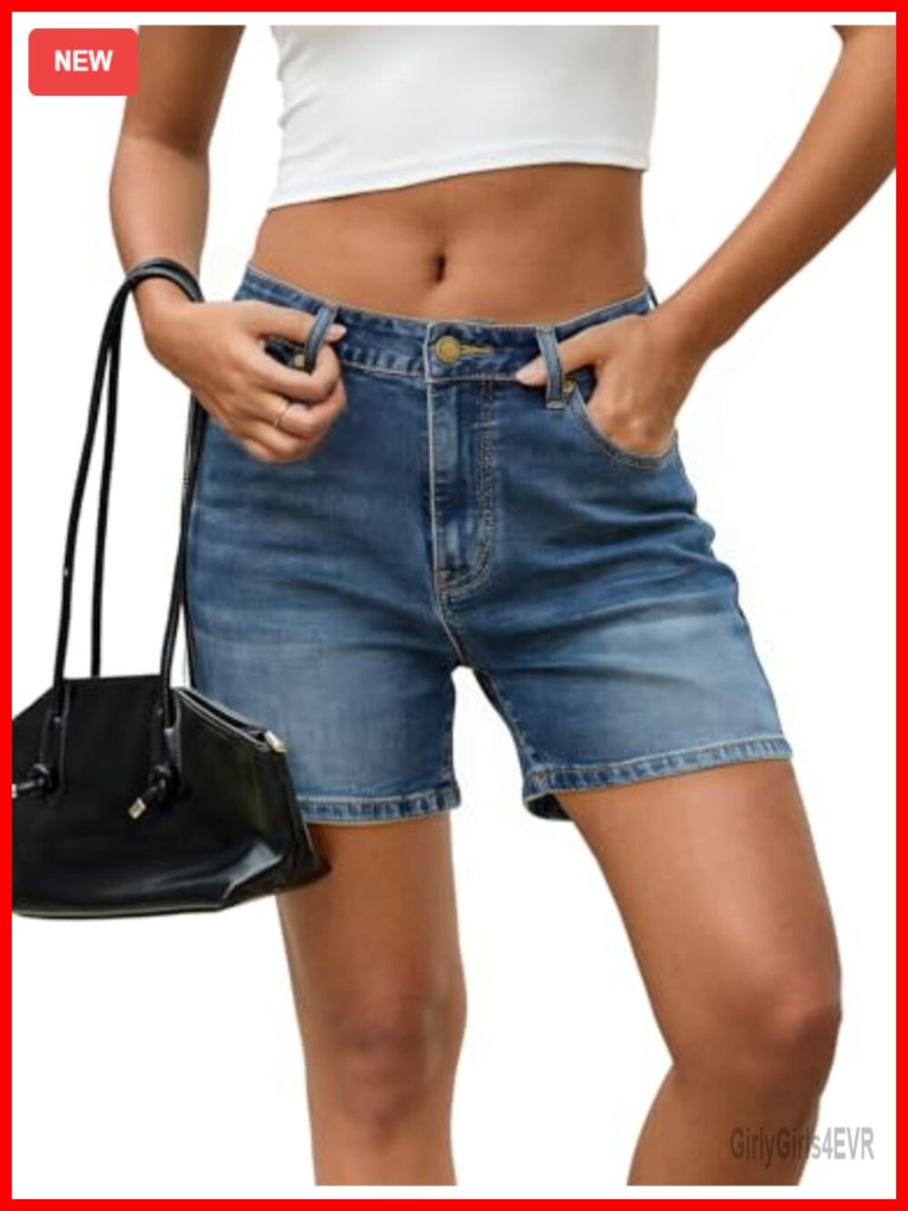 High Waisted Mom Jorts Stretchy Denim Shorts Cotton Spandex Casual 5 Pocket